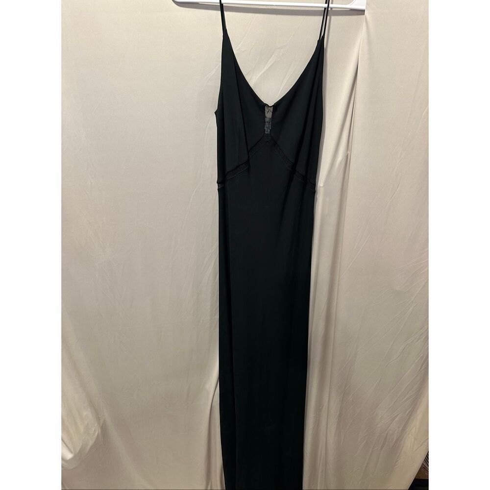 Armani Collezioni Black Slip Dress Silk Look Lace Trim Made in Italy Size 10